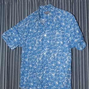 Men's casual print shirt in blue, Ash & Erie (size L), for short kings